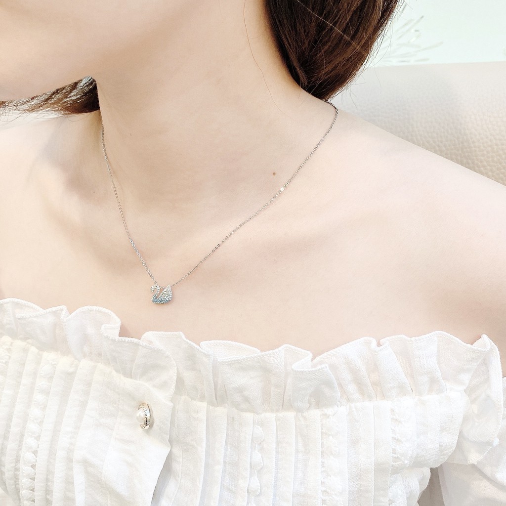 [CHÍNH HÃNG] SET Vòng cổ, Bông tai Swarovski Iconic Swan Pendant Necklace_Đá xanh