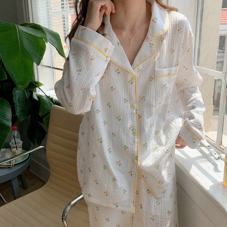 [Order - có ảnh thật] Bộ đồ ngủ nữ mặc ở nhà chất xô muslin hình quả cam Ulzzang | BigBuy360 - bigbuy360.vn