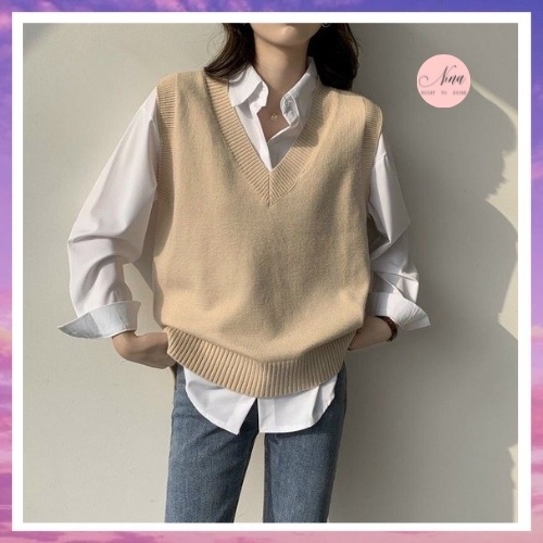 Áo Gile Len Nữ Trơn NinaStore Cổ V Hàn Quốc Form Rộng Nhiều Màu - SP000696 | BigBuy360 - bigbuy360.vn