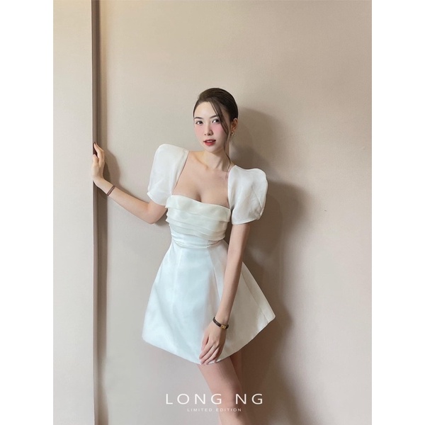ĐẦM TRẮNG XẾP NGỰC TAY BỒNG MS319