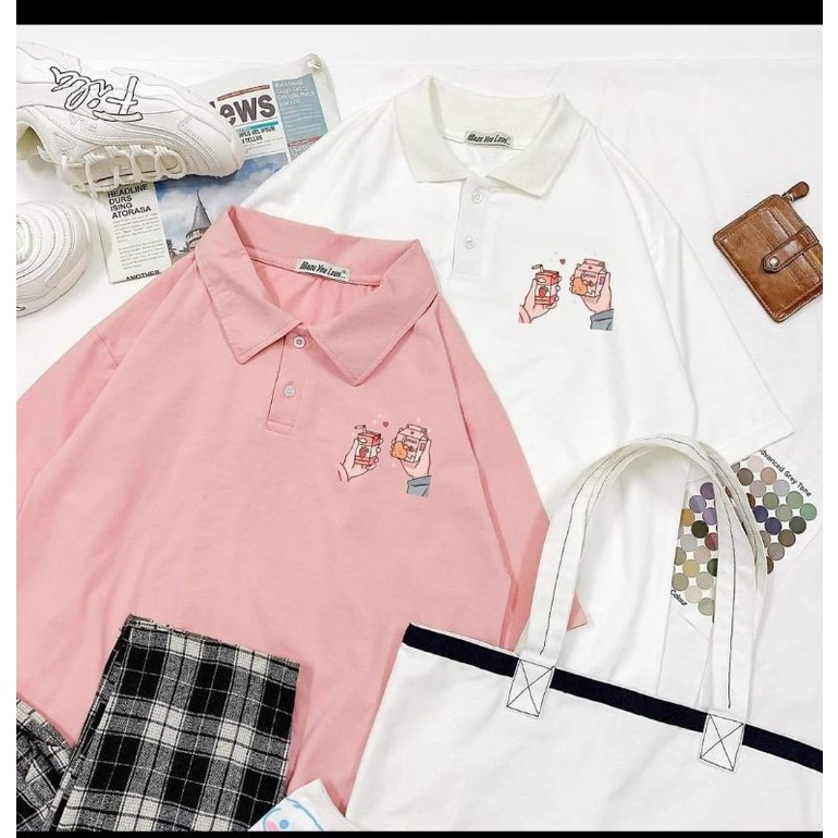 áo polo form rộng tay lỡ hộp sữa
