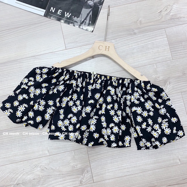 Áo trễ vai croptop hoa cúc hót hít 2 lớp tổng 3 màu SM