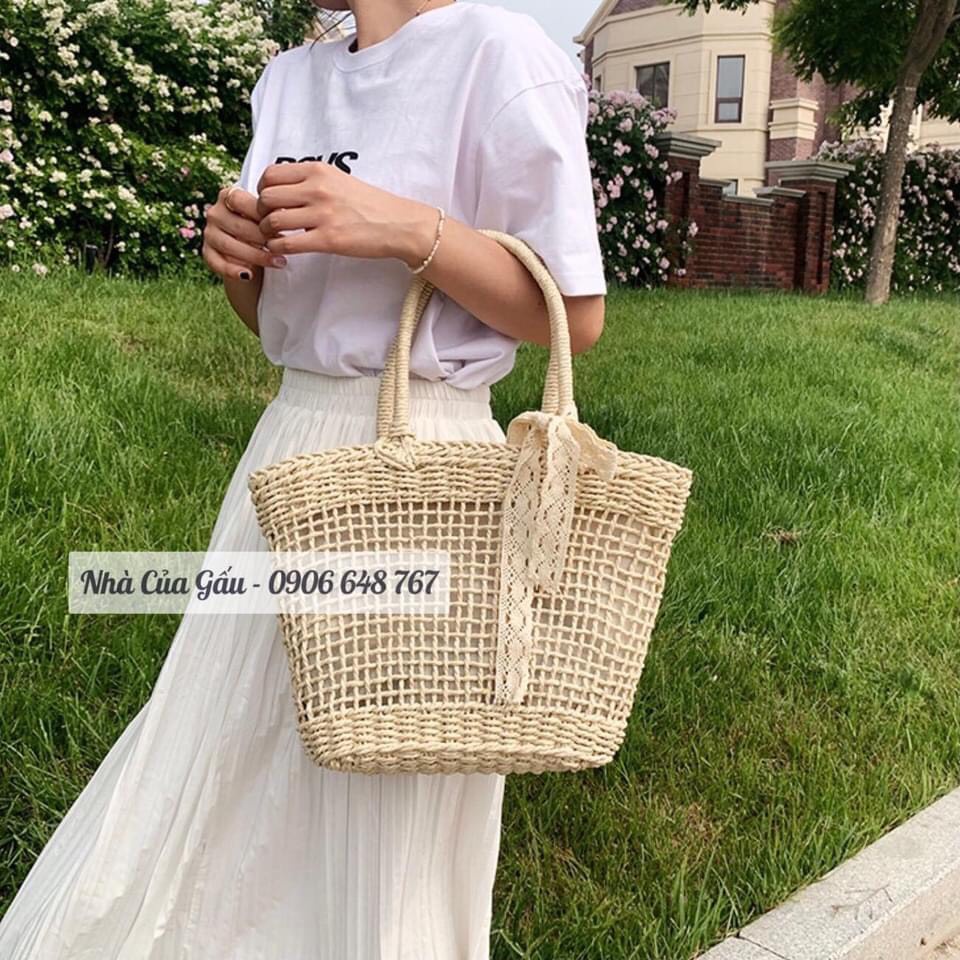 Túi cói lưới vintage cao cấp cầm tay cực chất