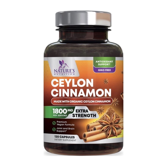 Viên tiểu đường thuần chay hữu cơ Nature's nutrition Ceylon Cinnamon 1800mg 120viên USA