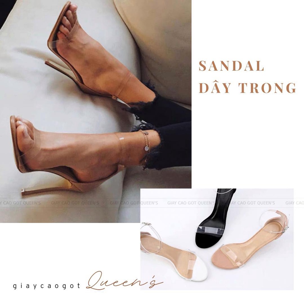 Giày Cao Gót Sandal Màu Da Nude Dây Trong Gót Nhọn Mũi Nhọn Êm Ái, Sang Trọng Cho Nữ Công Sở, Dự Tiệc Cao 9-11 Phân