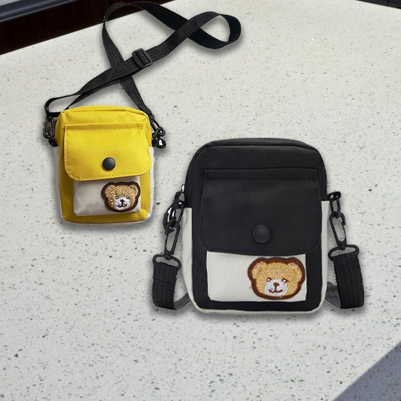 1 túi đeo vai mini bằng vải canvas in họa tiết hoạt hình phong cách Hàn Quốc cho nữ