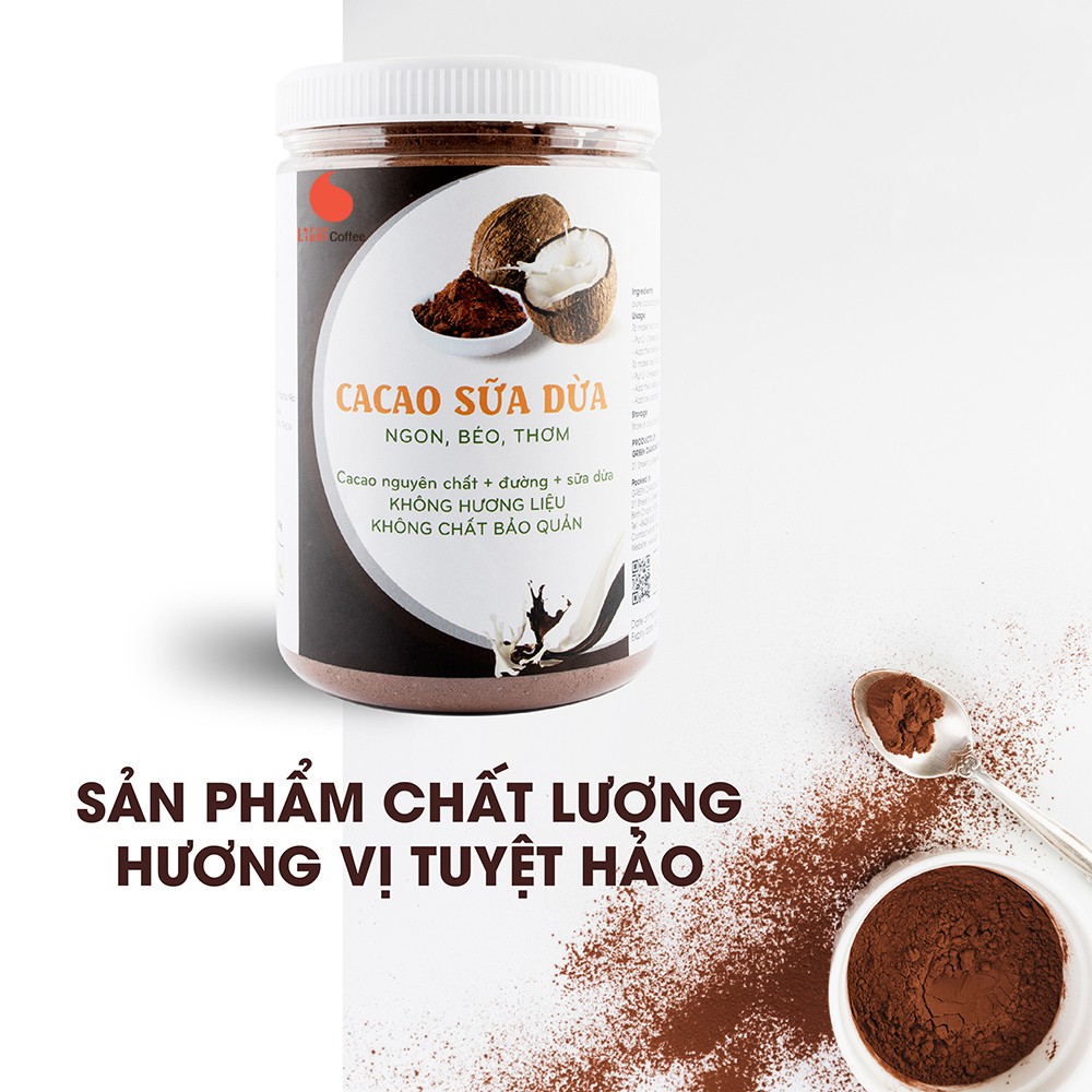 Bột Cacao sữa Dừa Light Coffee vị đậm đà, thơm béo tư nhiên, không hương liệu Hũ 550g