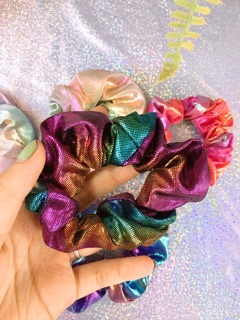 Chun buộc tóc scrunchies hologram siêu chất!