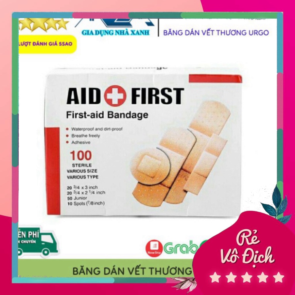 Hộp 100 Miếng Dán Vết Thương Urgo Aid First, Tiện Dụng Cho Gia Đình, Hàng Chuẩn Chất Lượng 100%