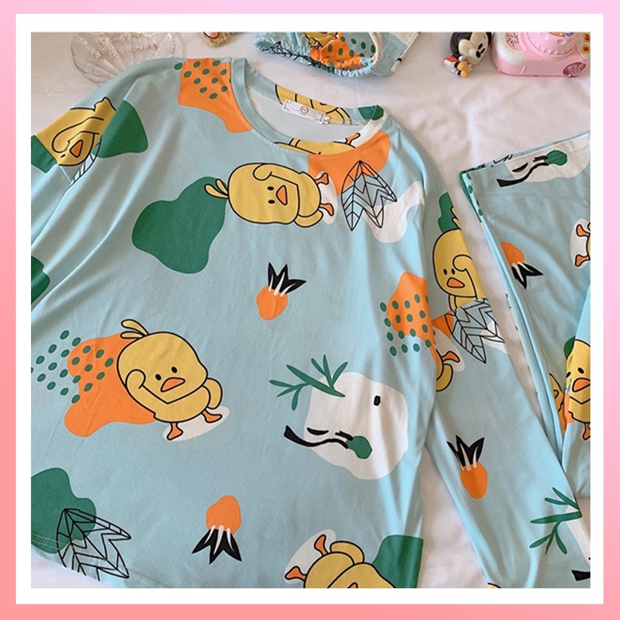 Bộ ngủ hoạt hình tay dài quần dài cực xinh chất thun lạnh mỏng mát XKTD01