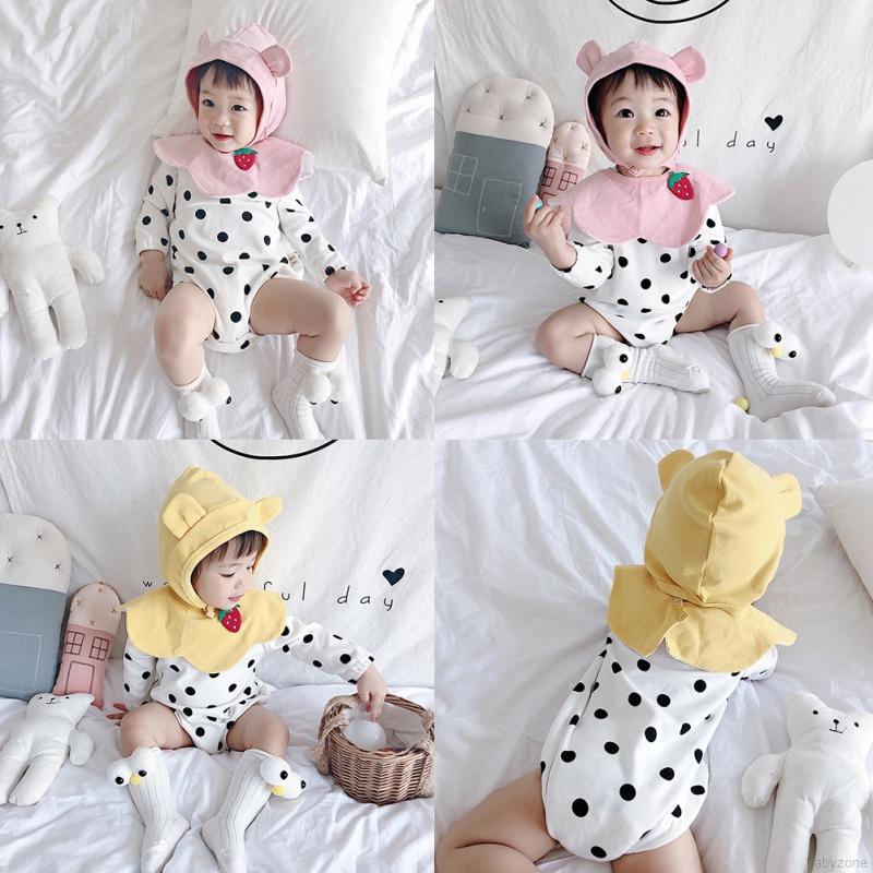 Set Áo Liền Quần &amp; Quần Dài Chấm Bi Cho Bé Gái Từ 0-24 Tháng Tuổi