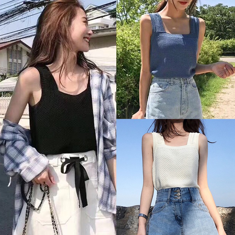 Áo dệt kim hai dây phong cách thời trang dành cho nữ