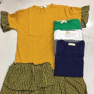 Đầm thun phối bèo caro