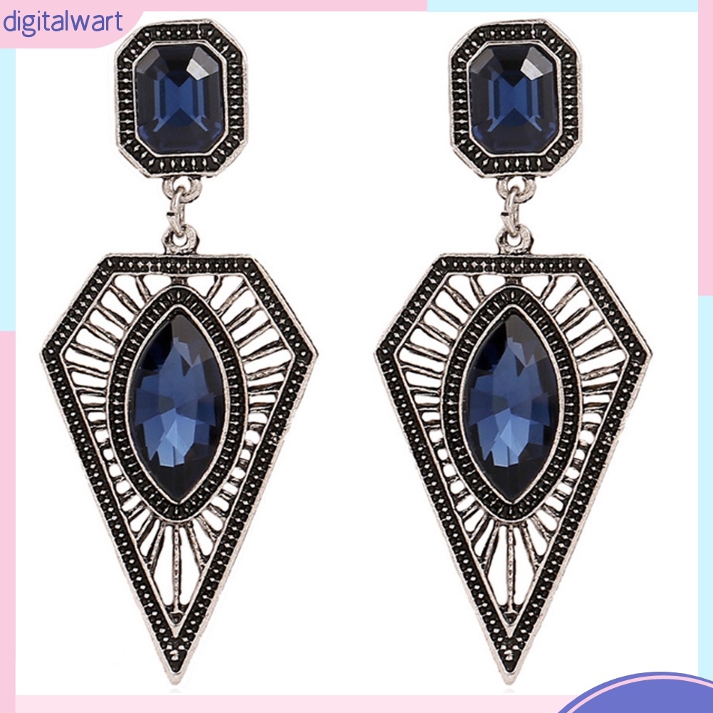 Khuyên Tai Kim Loại Đính Đá Sapphire Giả Vintage Cho Nữ