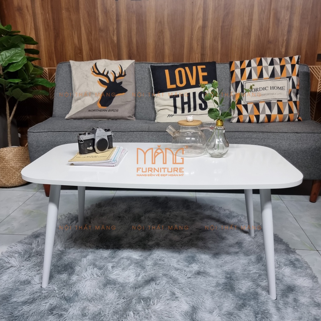 Bàn trà sofa phòng khách phong cách hàn quốc, mặt gỗ chữ nhật, chân sắt chắc chắn, mẫu bt03