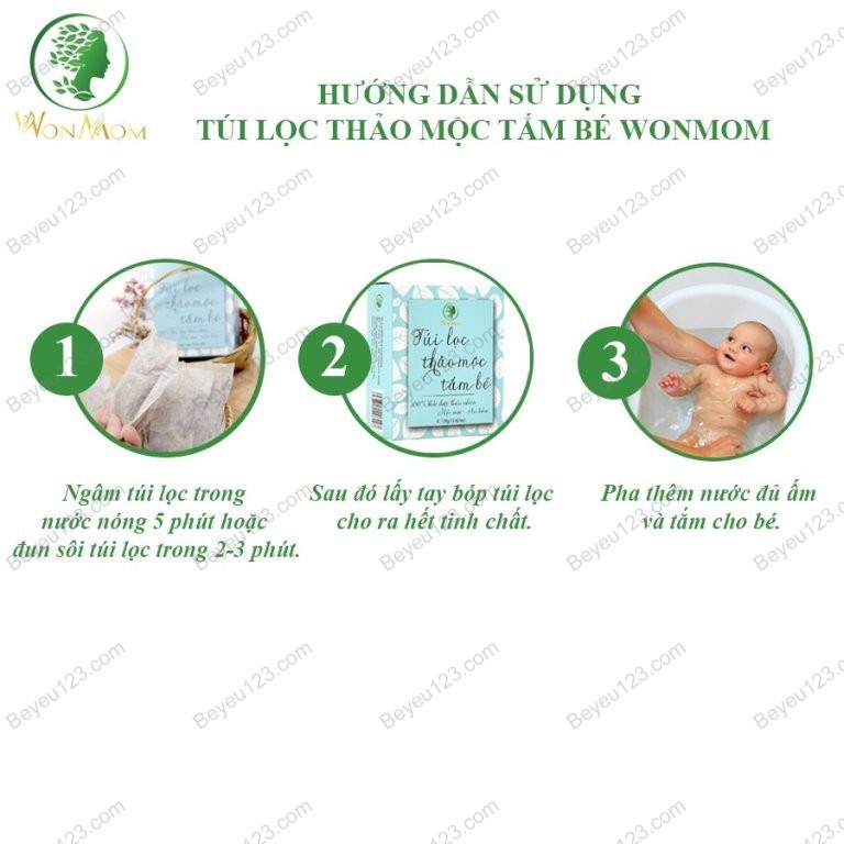 Combo Hộp 10 túi thảo mộc tắm bé + Dầu tràm nguyên chất 15gram Wonmom (Việt Nam) CW