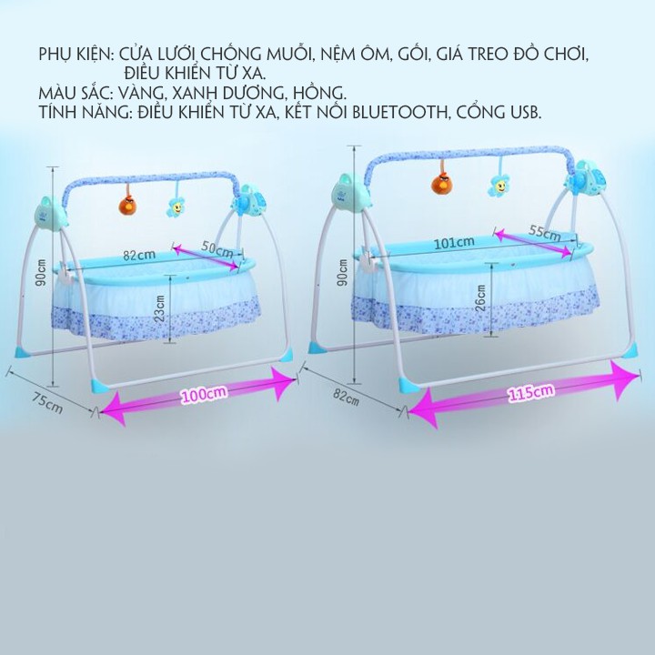 Nôi điện tự động cho bé từ 0-2 tuổi, Nôi điện em bé gồm màn+gối+đệm định hình-Mybabyoffcial