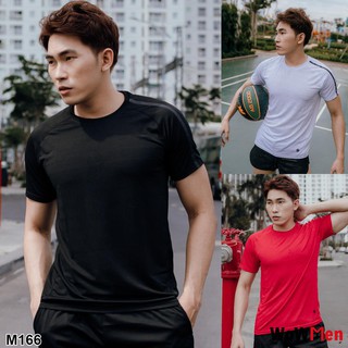 Áo Thun Nam Thể Thao Gym Fitness Vải CoolMax Phối Sọc Vai Áo Thun nam Tay Ngắn Đẹp - M166