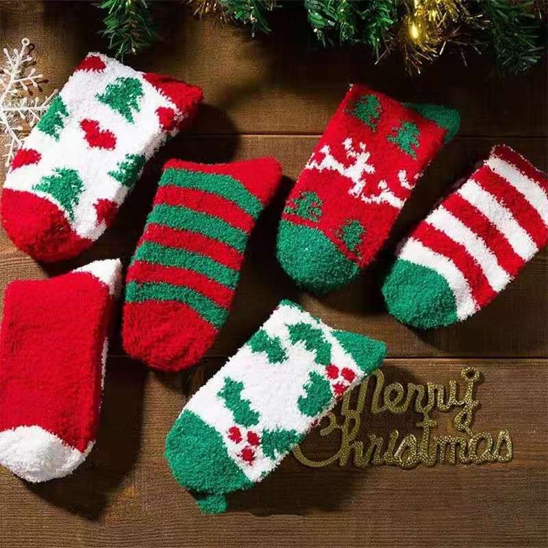 TLB08 Tất vớ nữ len bông dày giữ ấm mùa thu đông tất Noel giáng sinh