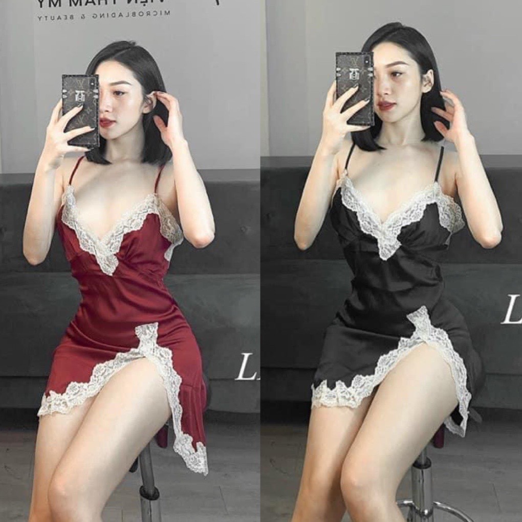 Váy ngủ lụa sexy xẻ đùi viền ren QUẢNG CHÂU cao cấp SX 014 - Hàng có sẵn ( video+ảnh thật) | BigBuy360 - bigbuy360.vn