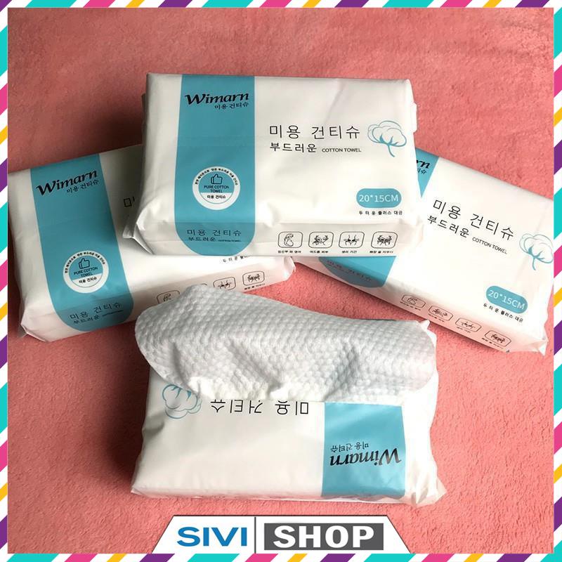 Khăn lau mặt khô túi 50 miếng WIMARN Pure Cotton Towel công nghệ của Hàn Quốc