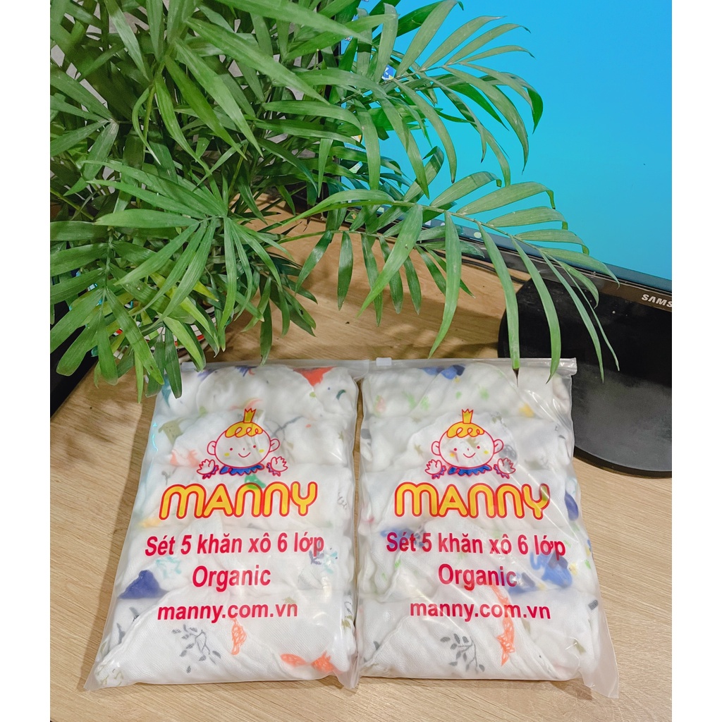 [Set 5] Khăn sữa xô 6 lớp Manny organic cho bé siêu thấm hút