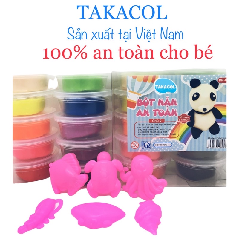 Bột nặn an toàn TAKACOL 10 hộp màu có khuôn theo chủ đề KN-09