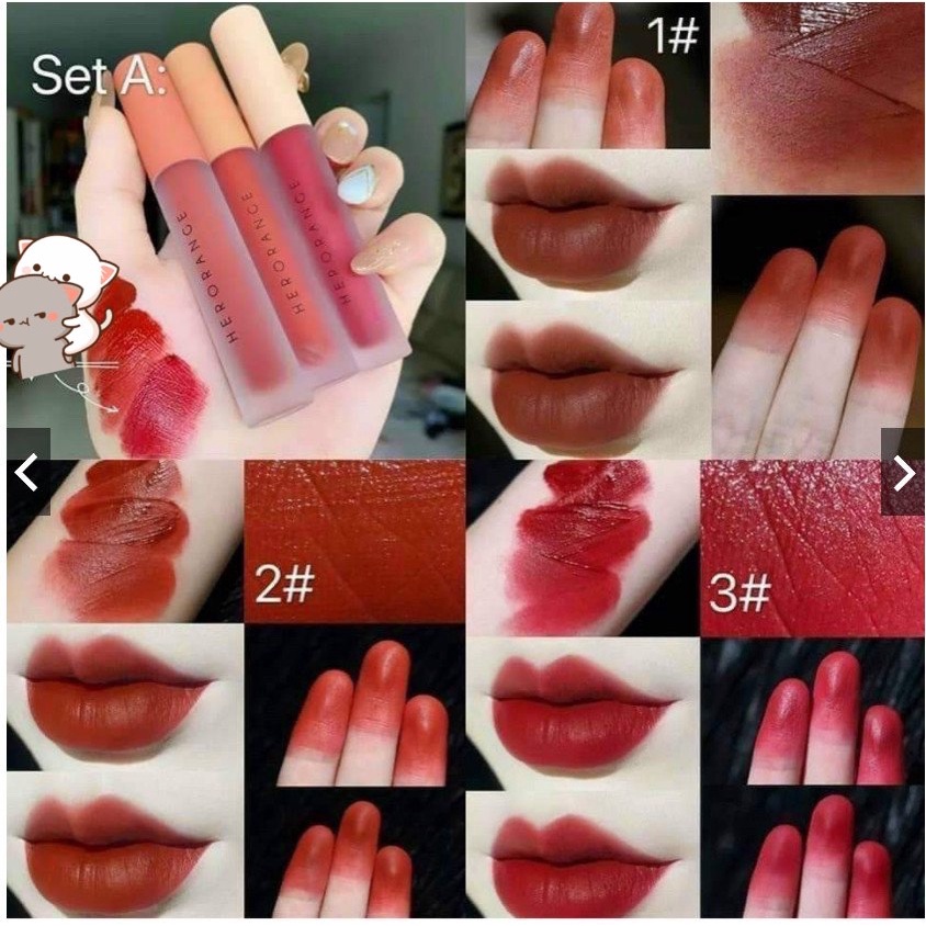 Set 3 Cây Son Kem Lì Herorange Fluffy Lip Glaze (Nội địa Trung)