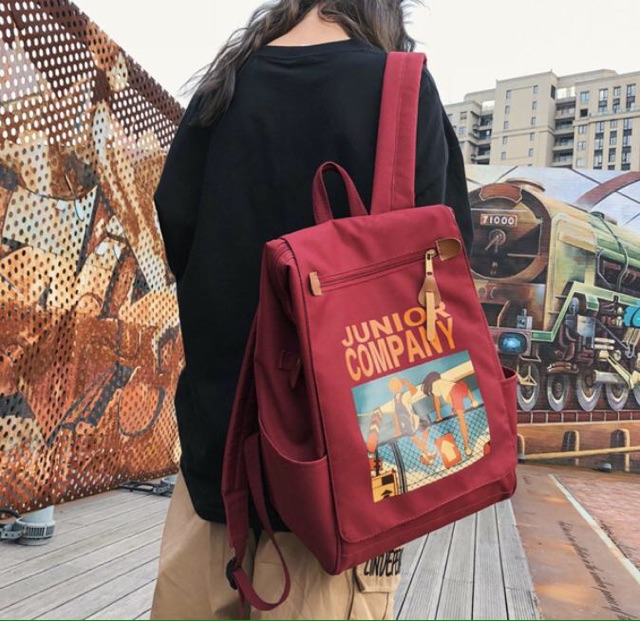 Balo học sinh vải canvas cỡ lớn đựng laptop phong cách Ulzzang cá tính Junior Backpack