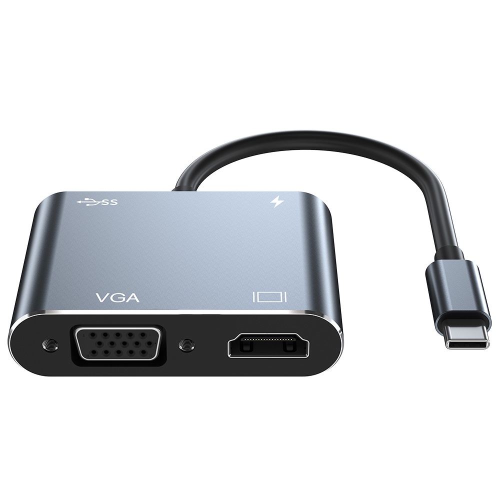 Bộ Chuyển Đổi Hub 4 Trong 1 Cổng Type-C Sang Cổng HDMI + VGA + USB 3.0 + PD Hỗ Trợ Máy Chiếu Màn Hình Máy Tính