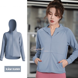 Áo Khoác Dây Kéo Dài Tay Nữ Có Mũ, Áo Tay Dài Tập Gym Yoga Chạy Bộ Thể Thao Cao Cấp EVASPORT