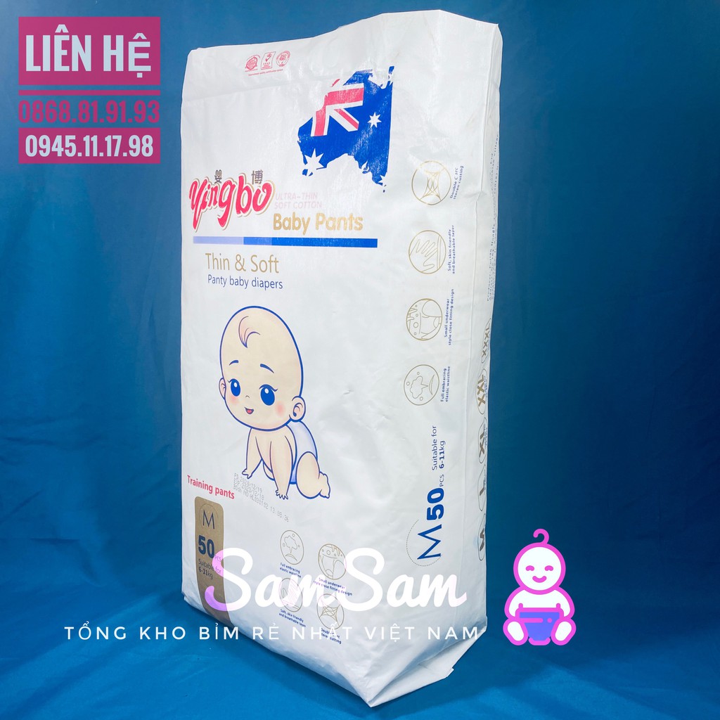 [Yingbo] Bỉm cao cấp Yingbo, Freeship, quần/dán đủ size S/M,/L/XL/XXL/XXXL 50 miếng/bịch, giá sỉ inbox