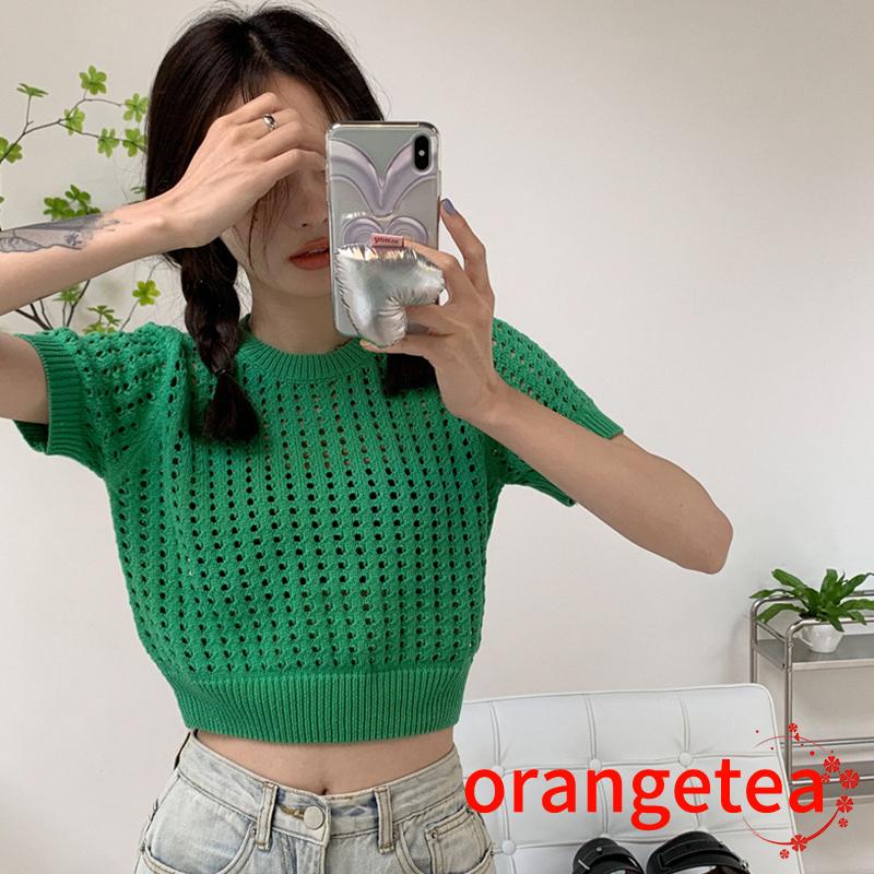 Áo Thun Tay Ngắn Cổ Tròn Màu Trơn Thiết Kế Khoét Lỗ Thời Trang Mùa Hè Cho Nữ