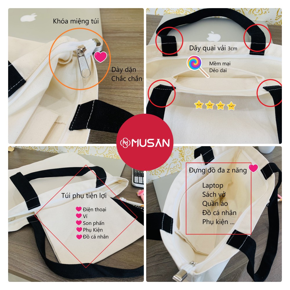 Túi tote vải canvas cao cấp đeo vai Amazing khổ vuông bán chạy phong cách Nhật Bản