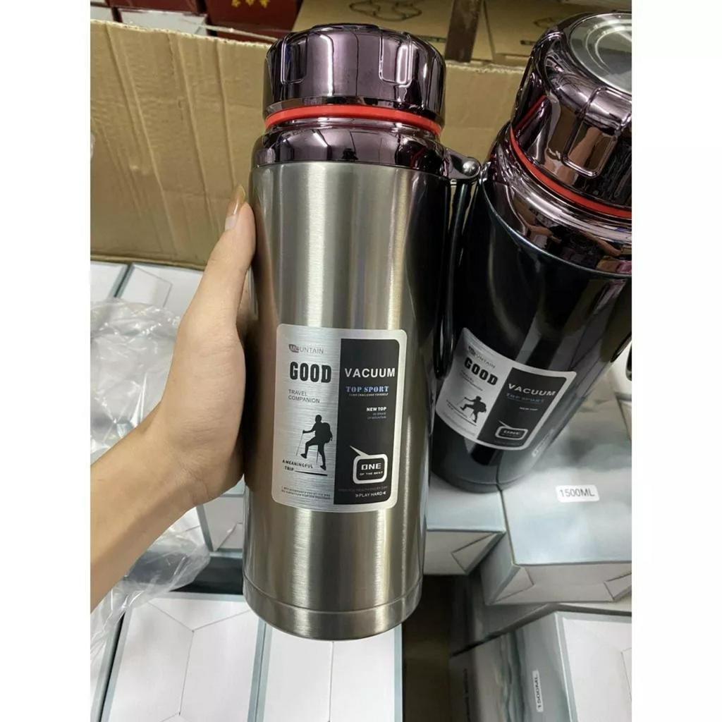 Bình Giữ Nhiệt Nóng Lạnh Lõi Inox Nắp Titan Có Quai Silicon Dung Tích 1200ml -1500ml Cao Cấp
