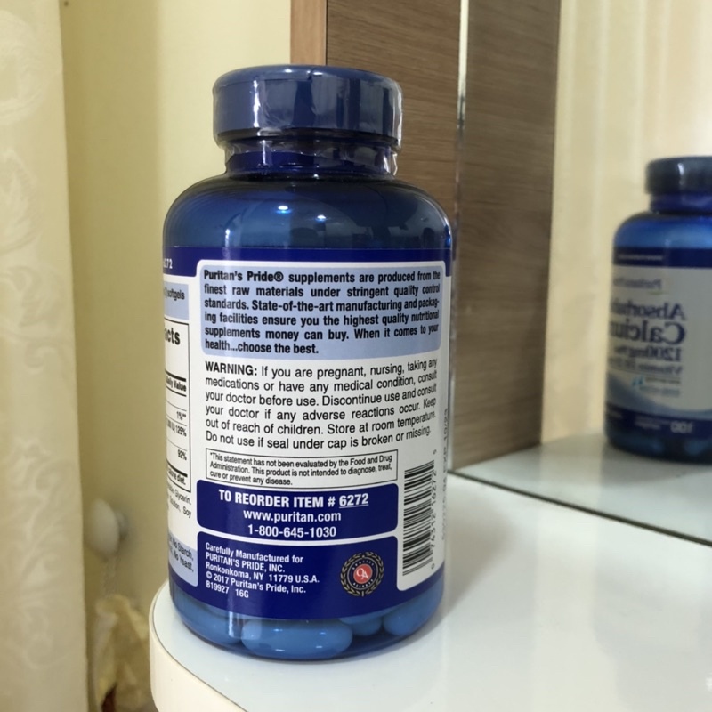 Viên uống canxi ngừa loãng xương Absorbable Calcium magnesium 1200mg Puritan's Pride