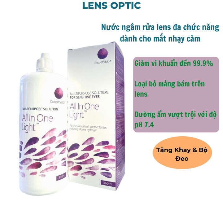 Nước ngâm rửa lens 360ml All In One Light, nước rửa kính áp tròng cho mắt nhạy cảm - Lens Optic