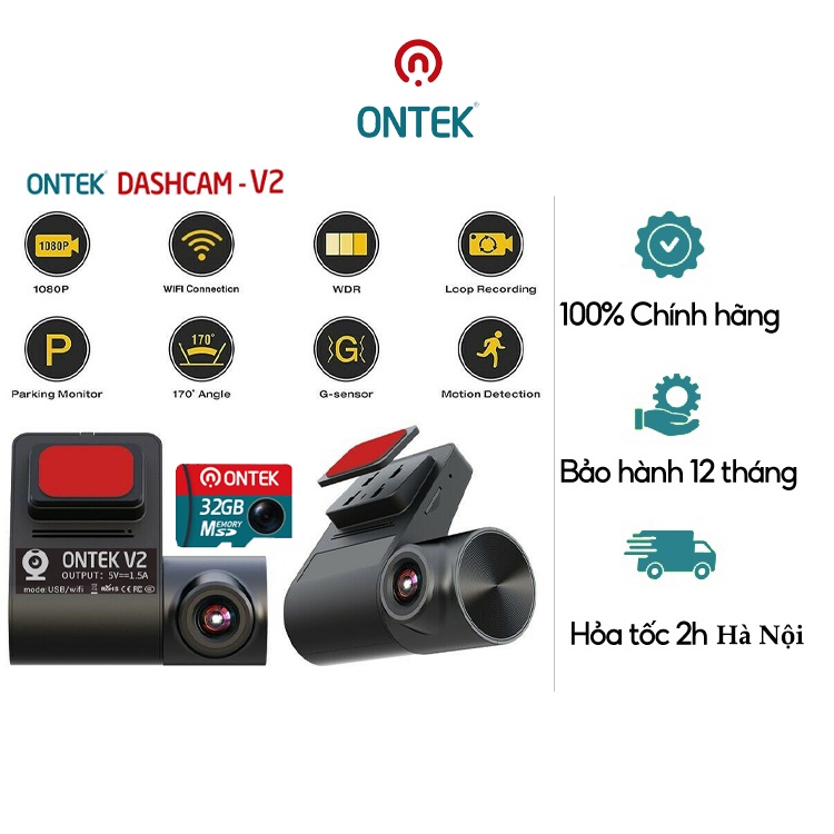 Camera hành trình Ô TÔ ONTEK U2 | V2 Có WIFI DVR FHD 1080P Cao cấp, siêu nét - Chuyên dụng cho xe hơi - BH 12 Tháng