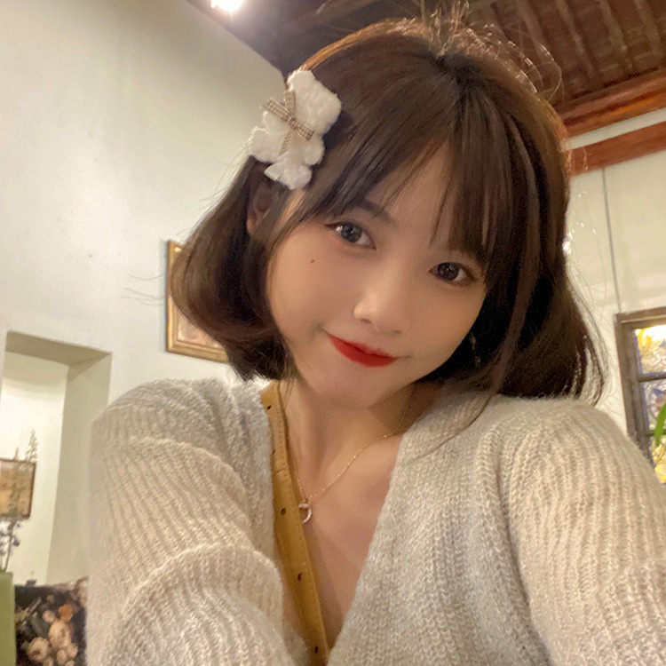 Kẹp tóc mái hình gấu màu trắng nâu (KT85)