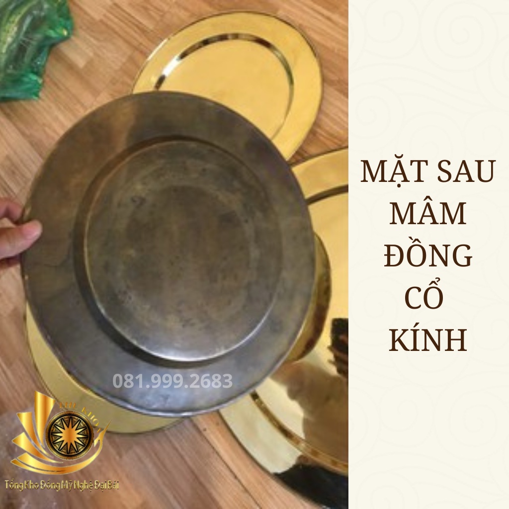 Mâm Đồng Vàng Ăn Cơm Long Phụng Sum Vầy ĐK 60cm 3,3 Kg Hàng Dày Kỹ Loại 1 Gò Tay Tổng Kho Đồng Đại Bái Miễn Ship