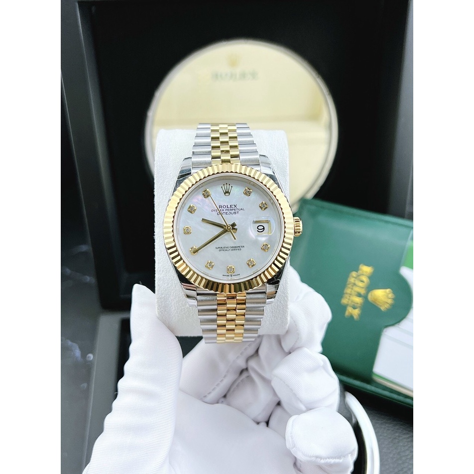 Đồng hồ nam Rolex Day-Just Gold 36-41mm máy ETA Calibre 3235 28800mph, khung thép oystersteel 904l mạ vàng, sapphire
