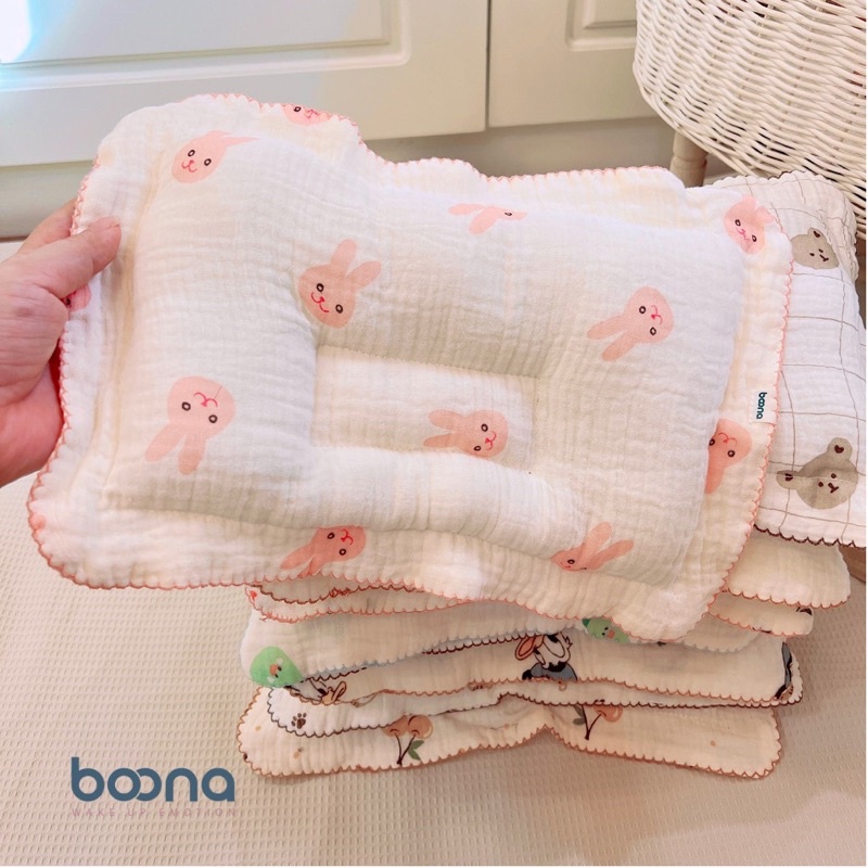 GỐI BÔNG LÕM XÔ MUSLIN BOONA CHO BÉ , GỐI LÕM CHỐNG MÉO ĐẦU