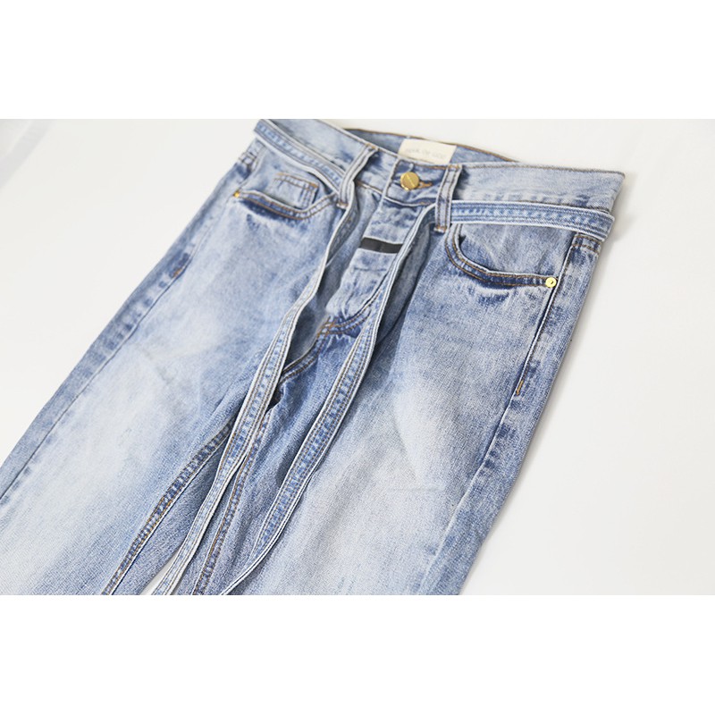 Quần jeans Fear Of God belted distressted denim jeans ss20