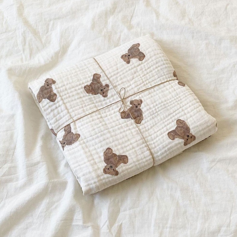 Bb Chăn Quấn Em Bé 2 Lớp In Hình Gấu Muslin Thời Trang Xuân Hè Thoáng Khí