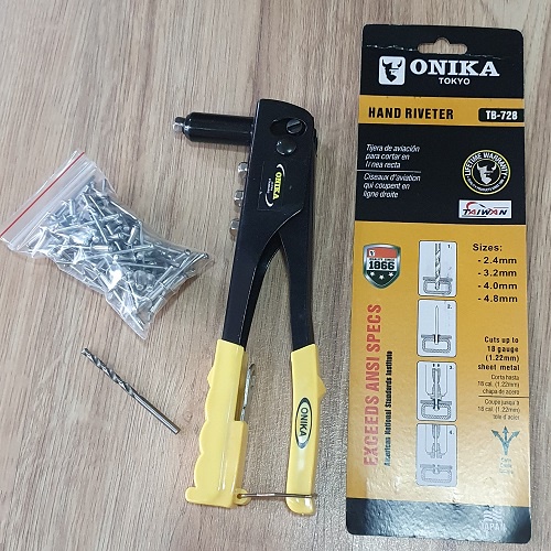 Bộ 3 Món Kìm Rút Rive 4 Lổ Cán Bọc Nhựa Và 100 Đinh Rive Nhôm 4x10mm Và 1 Mũi Khoan 4ly2