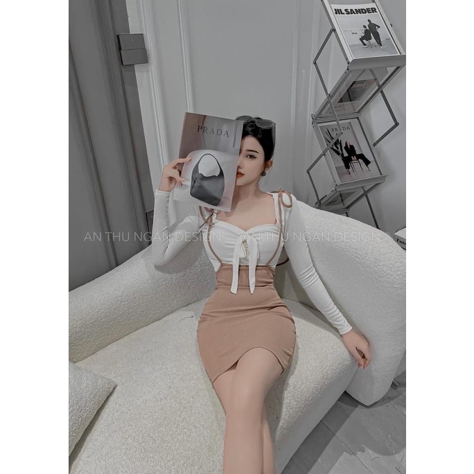 Set áo Tay Dài Kèm Yếm Thắt Nơ