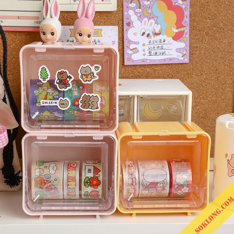 Hộp nhựa đựng washi tape, sticker, phụ kiện đa năng decor bàn học C05