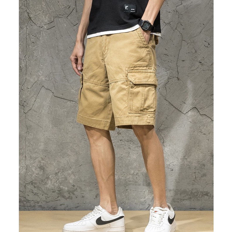 Quần short KAKI túi hộp màu vàng sữa