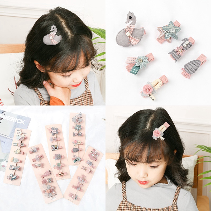 Bộ 6 Kẹp Tóc Co Giãn Đính Kim Sa Cho Bé Gái
