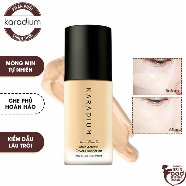 Kem Nền Mỏng Nhẹ Tự Nhiên, Che Khuyết Điểm Hoàn Hảo Karadium Main Actress Cover Foundation 30ml SPF30/PA++